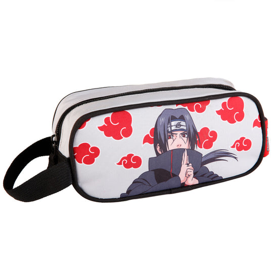 Intérieur doublé et personnalisé de la trousse Naruto Shippuden Sasuke Uchiha montrant l'espace de rangement