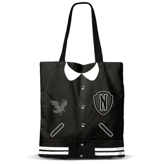Sac shopping KARACTERMANIA modèle Wednesday Varsity, dimensions 40x33x1cm, design original et pratique.