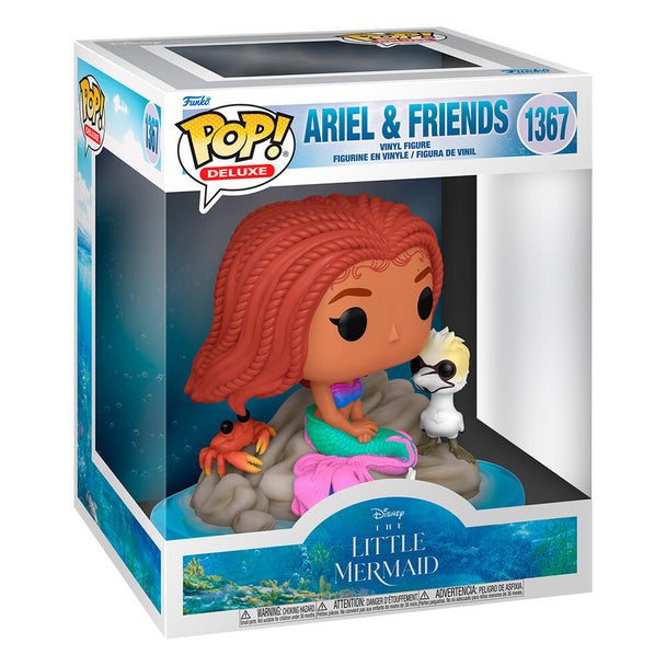 Vue détaillée de la figurine Funko POP Deluxe Ariel et ses amis, personnages Disney en vinyle dans leur emballage