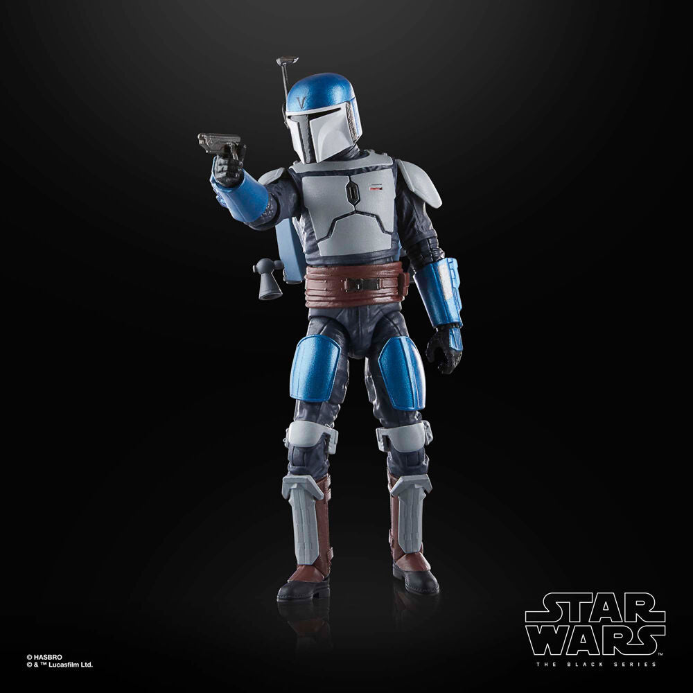 Figurine Mandalorian Fleet Commander posée avec accessoires sur fond neutre
