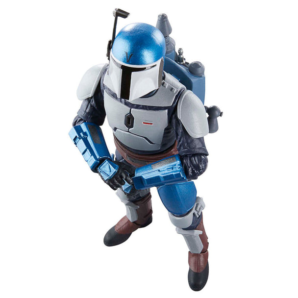 Vue de face de la figurine Mandalorian Fleet Commander avec casque emblématique