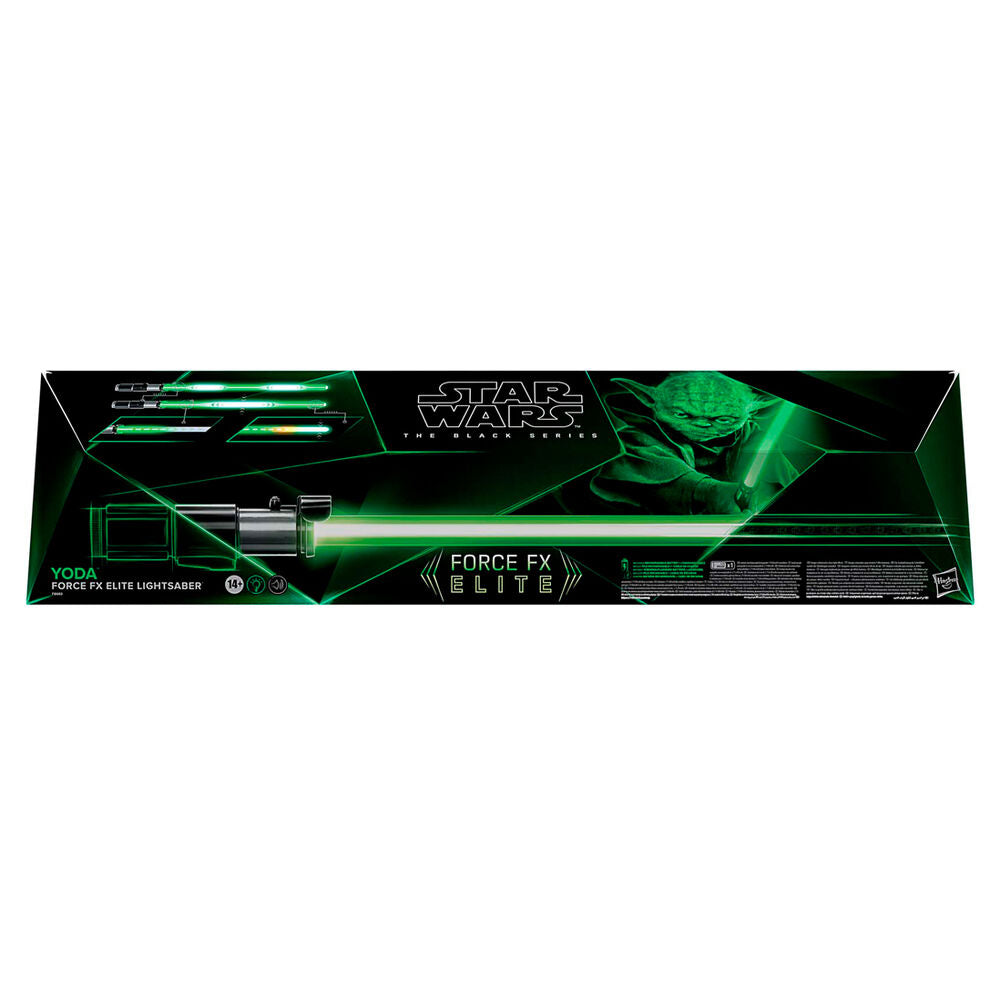 Sabre laser Yoda exposé avec ou sans lame sur le socle dans une vitrine