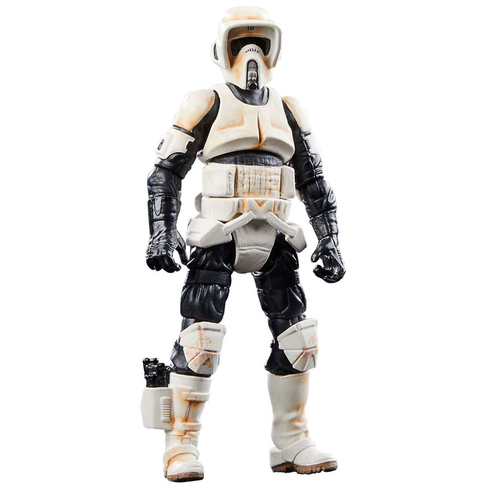 Grogu regardant vers l’avant, positionné sur le Speeder Bike avec le Scout Trooper