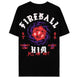 Zoom sur le design Fireball Him du t-shirt Stranger Things, montrant les détails du motif imprimé