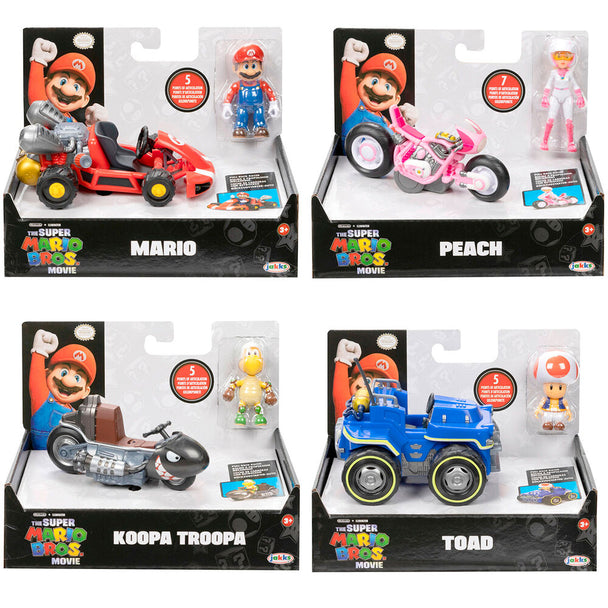 Figurine Mario Kart de 6 cm avec son véhicule assorti vue de face
