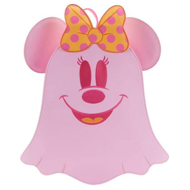 Sac à dos Loungefly Disney Minnie Fantôme vu de face avec motif lumineux dans le noir