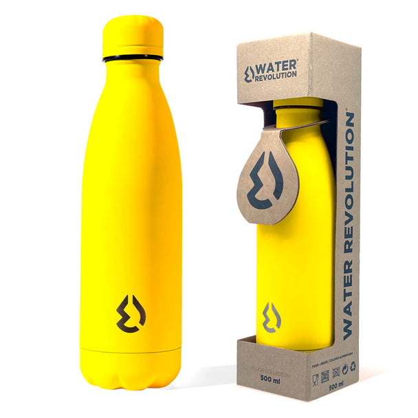Gourde Water Revolution Fluor Yellow 500ml en acier inoxydable avec finition brillante et design moderne