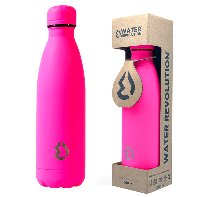 Gourde Water Revolution Fluor Rose 500ml en acier inoxydable avec bouchon étanche