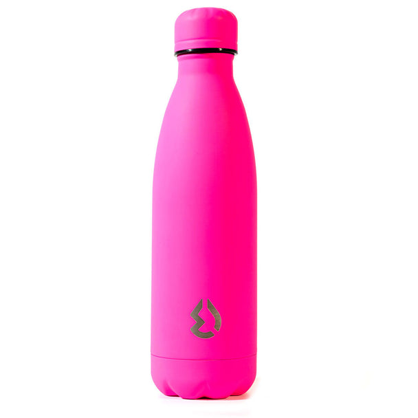 Vue de profil de la gourde isotherme Water Revolution avec finition rose fluor
