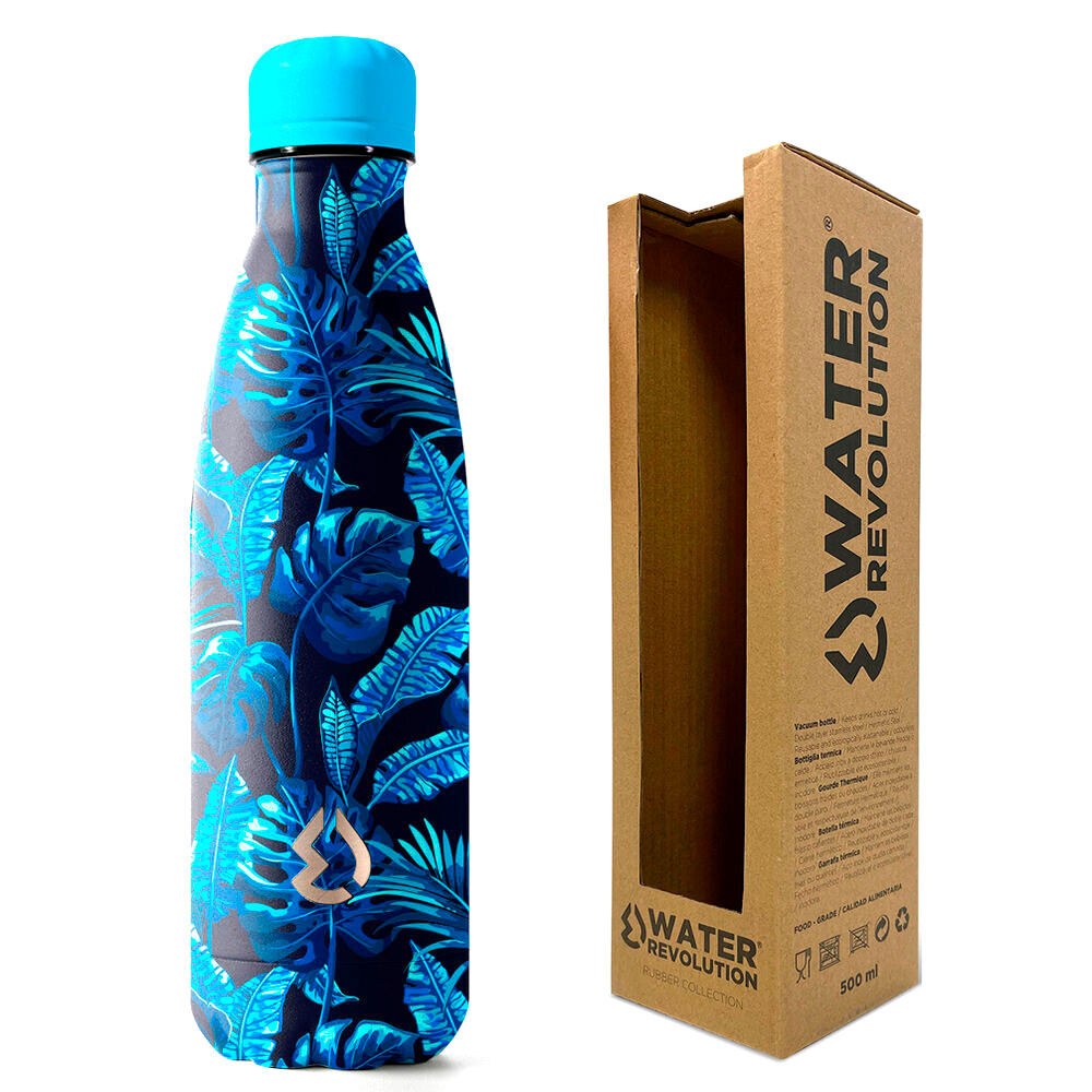Vue rapprochée de la bouteille Water Revolution Tropical montrant le bouchon étanche et la finition inox