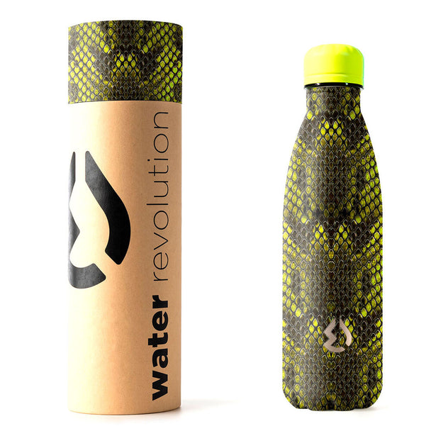 Vue rapprochée de la bouteille isotherme Water Revolution Snake montrant le bouchon étanche et la texture antidérapante
