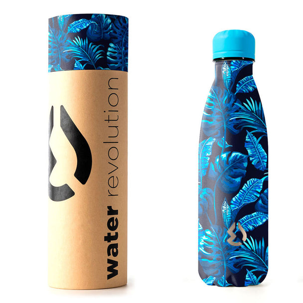Vue rapprochée de la bouteille Water Revolution montrant le bouchon étanche et la finition en acier inox