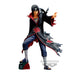 Profil latéral de la figurine Itachi Uchiha Banpresto avec tenue caractéristique et expression sérieuse