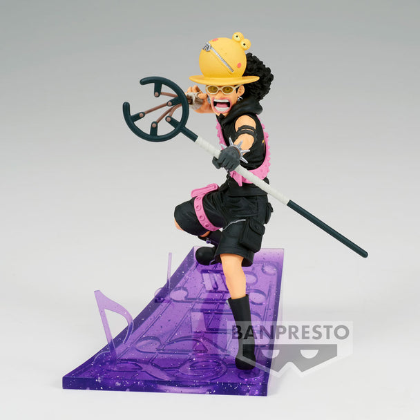 Profil gauche de la figurine Usopp BANPRESTO montrant son expression caractéristique