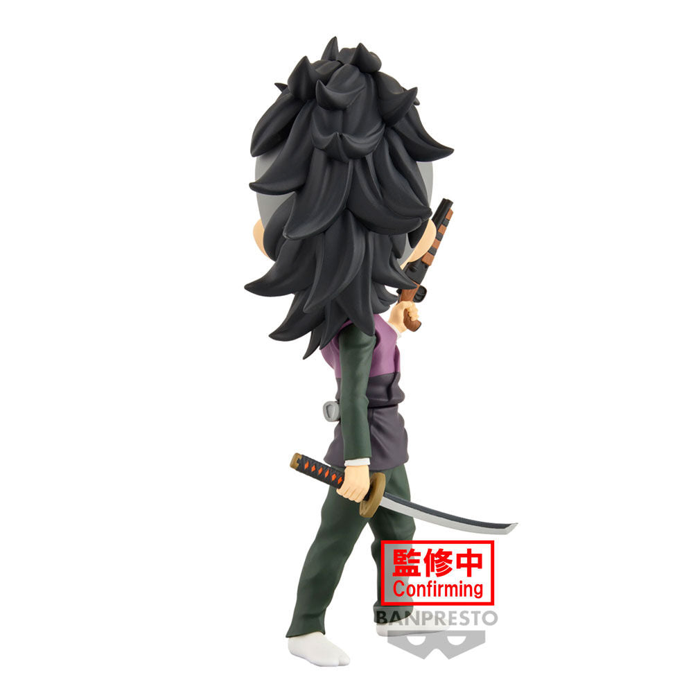 Vue arrière de la figurine Genya Shinazugawa Demon Slayer Q Posket mettant en valeur la coiffure