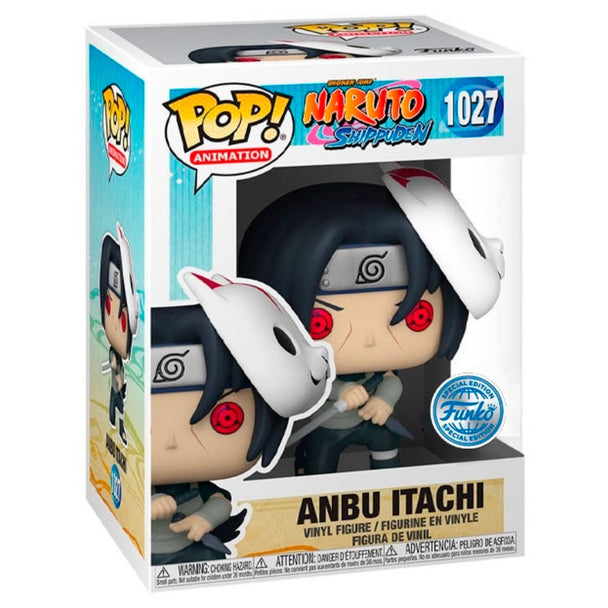 Figurine Funko POP Itachi Anbu de Naruto Shippuden en vinyle, hauteur 9 cm, présentée dans une boîte vitrine transparente