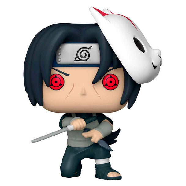 Vue détaillée de la figurine Funko POP exclusive Itachi Anbu de Naruto Shippuden avec son costume noir et masque Anbu