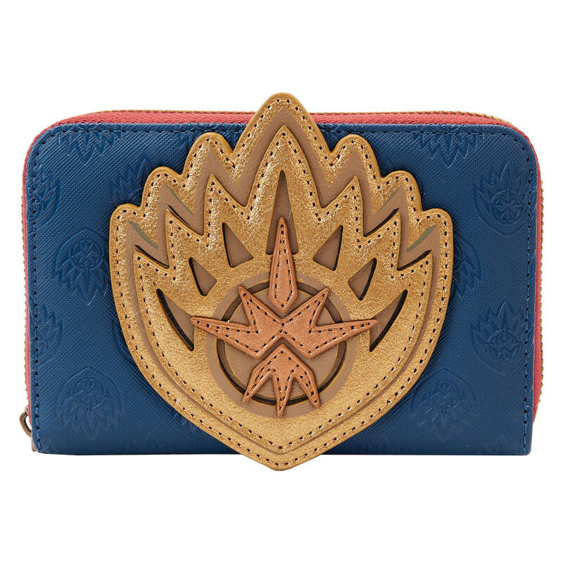 Vue avant du portefeuille Loungefly Guardians of the Galaxy 3 avec logo Ravager Badge en cuir vegan.