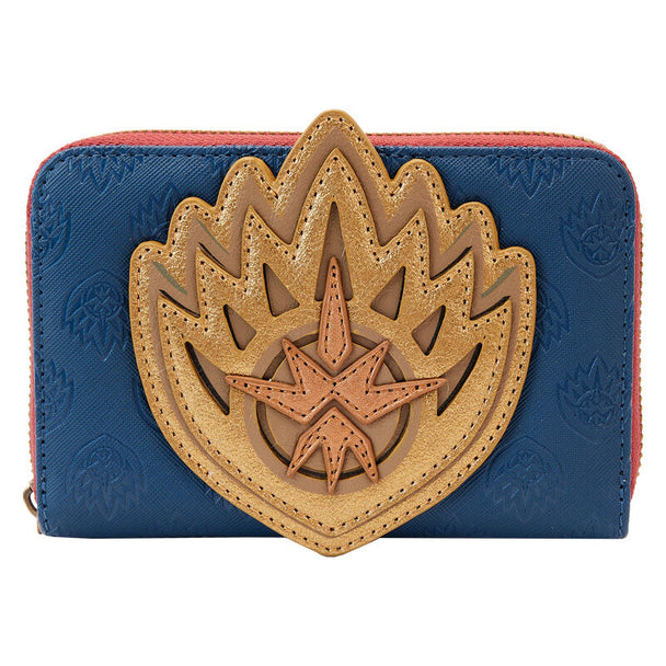 Vue avant du portefeuille Loungefly Guardians of the Galaxy 3 avec logo Ravager Badge en cuir vegan.