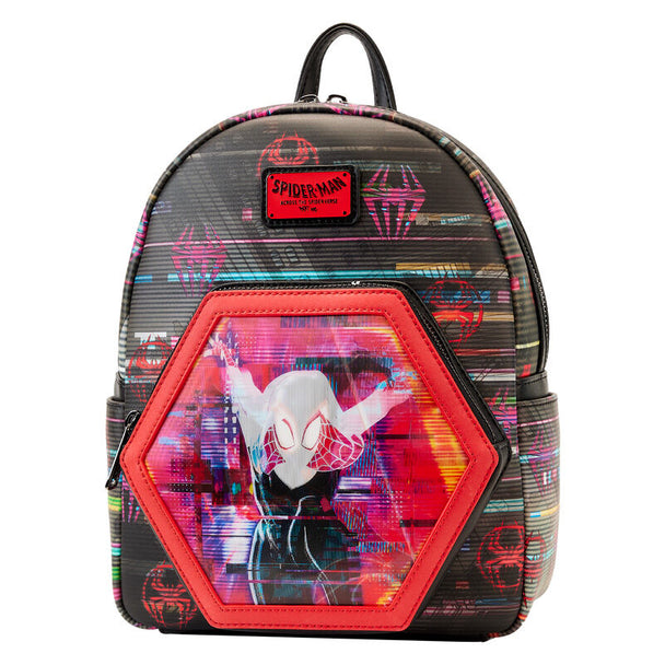Zoom sur les bretelles réglables en cuir vegan noir du sac à dos Spiderman Loungefly