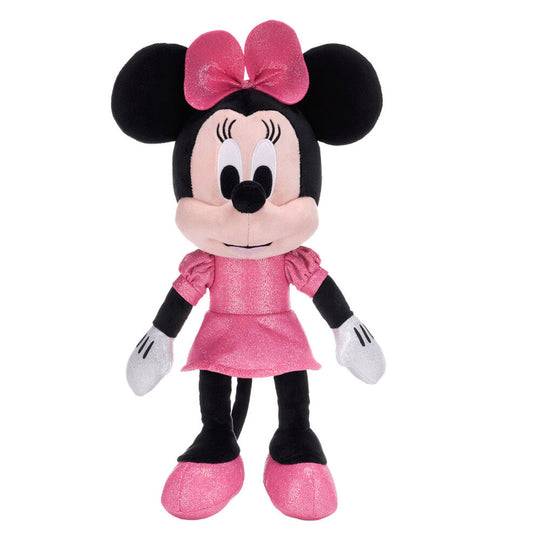 Peluche Disney Minnie Sparkle de 32 cm en tissu doux et brillant, vue de face sur fond blanc.