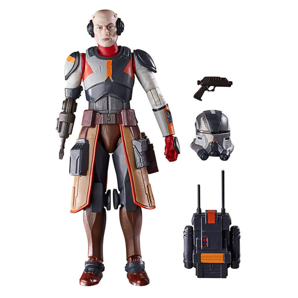 Zoom sur le visage détaillé de la figurine Echo avec casque et expression déterminée