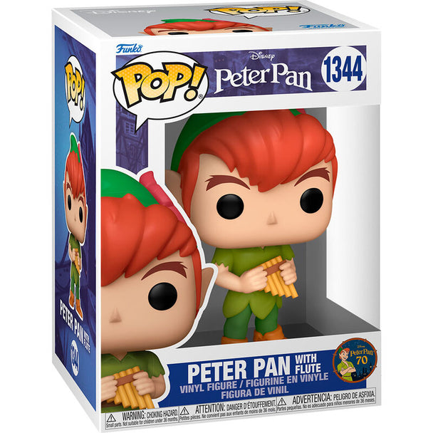 Figurine Funko POP Peter Pan édition 70e anniversaire Disney, vue de face avec détails colorés et boîte cadeau.