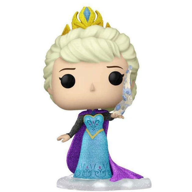 Vue rapprochée de la figurine Funko POP Elsa Ultimate Disney Frozen avec détails précis et boîte collector
