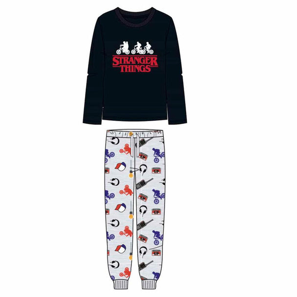 Pyjama adulte Stranger Things CERDÁ en coton blanc avec motifs de la série, présenté sur mannequin