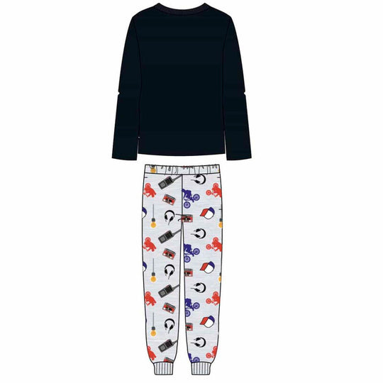 Détail du tissu 100% coton du pyjama Stranger Things, montrant la qualité et les motifs imprimés