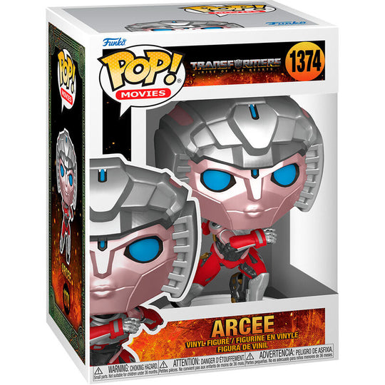 Figurine Funko POP Transformers Arcee en vinyle de 9 cm dans sa boîte cadeau officielle vue de face