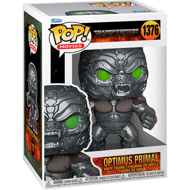 Figurine Funko POP de 9cm représentant Optimus Primal de la série Transformers, vue de face en boîte cadeau.