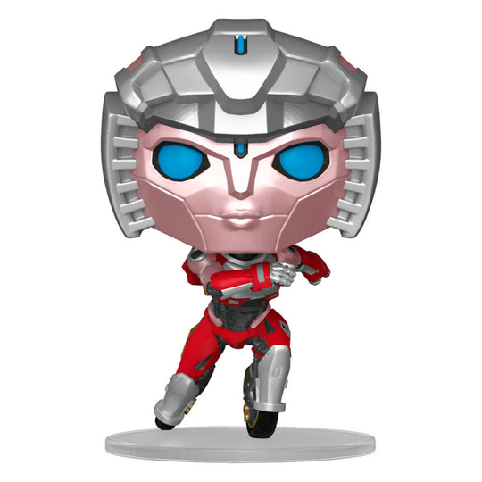 Détail de la figurine Funko POP Transformers Arcee montrant les couleurs et le design unique