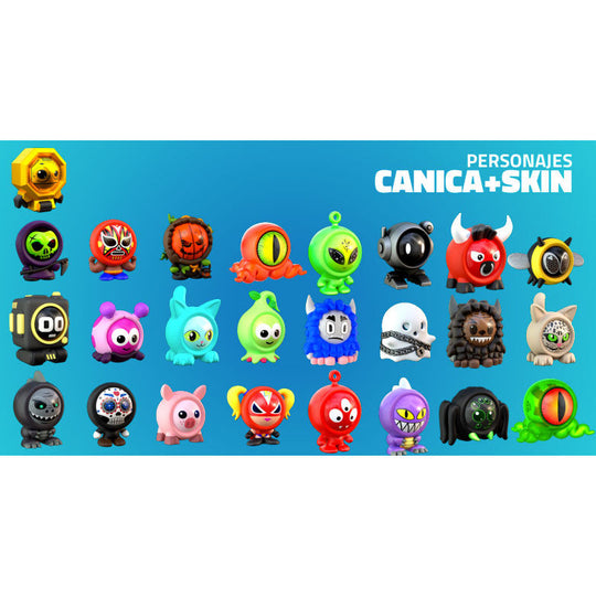 Présentation complète du contenu du sac Freak Marbles avec billes et skins assortis