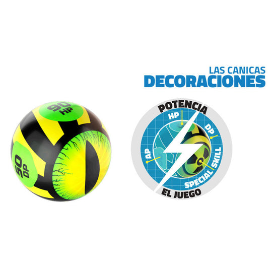 Vue rapprochée d’une bille Freak Marbles avec motifs colorés et brillants