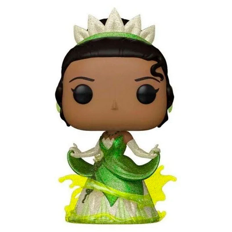 Vue de face de la figurine Funko POP exclusive Tiana avec détails colorés et boîte collector