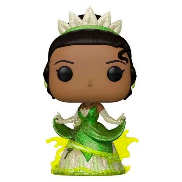 Vue de face de la figurine Funko POP exclusive Tiana avec détails colorés et boîte collector