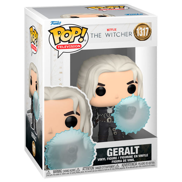 Figurine Funko POP de Geralt avec bouclier, détail précis et couleurs vives, édition saison 2 de The Witcher