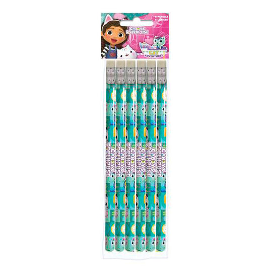 Set de 6 crayons avec gomme décorés des personnages Gabbys Dollhouse par CYP BRANDS