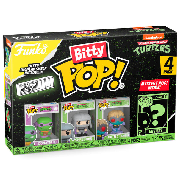Blister contenant 4 figurines Bitty POP Teenage Mutant Ninja Turtles Donatello de FUNKO avec boîtiers acryliques