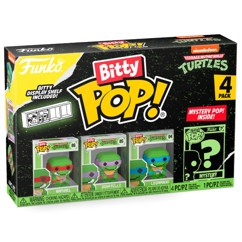 Blister contenant 4 figurines Bitty POP Teenage Mutant Ninja Turtles dans boîtiers acryliques rigides