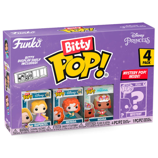 Blister de 4 figurines Bitty POP Disney Princesse Raiponce FUNKO avec boîtiers en acrylique transparents