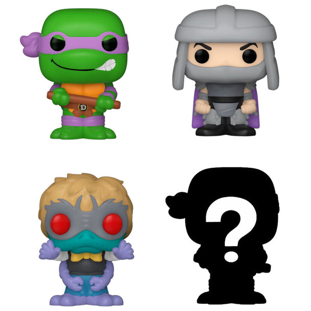 Zoom sur la figurine Bitty POP Donatello TMNT FUNKO dans son boîtier avec socle détachable pour collection