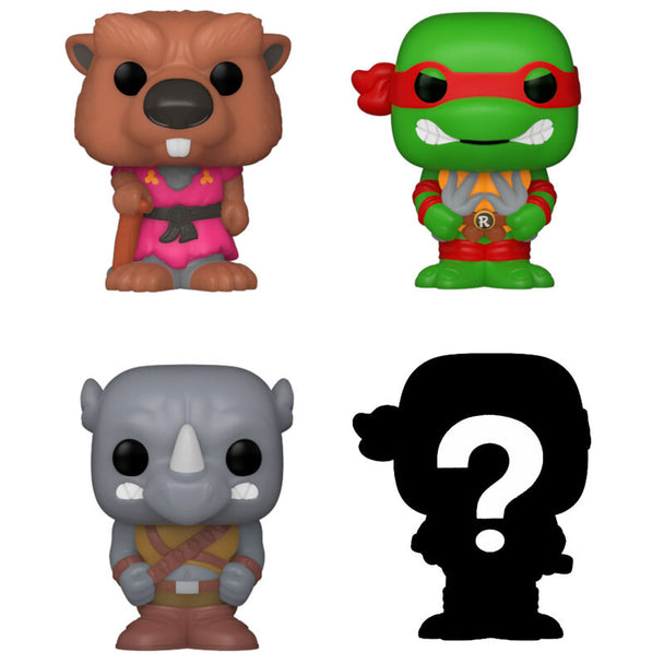 Zoom sur la figurine Splinter Bitty POP du blister 4 figures TMNT avec socle acrylique détachable