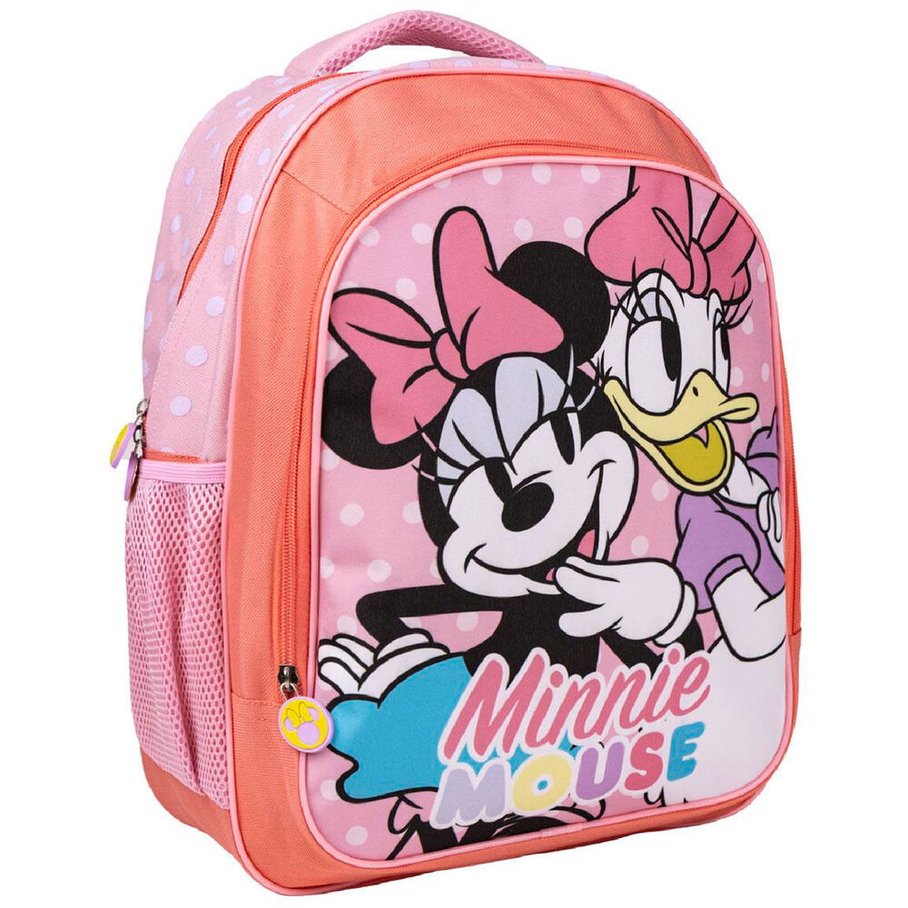 Détail du sac à dos Disney Minnie en polyester 100% montrant la qualité et les finitions