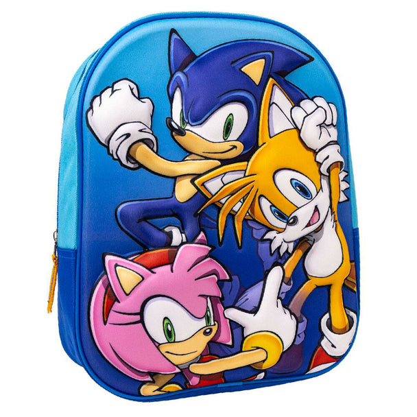 Détail du sac à dos Sonic The Hedgehog 3D montrant la texture polyester et les dimensions compactes