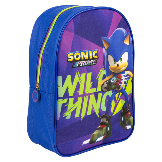 Sac à dos Sonic Prime CERDÁ de 29 cm en polyester, vue de face avec design coloré et motifs Sonic Prime.