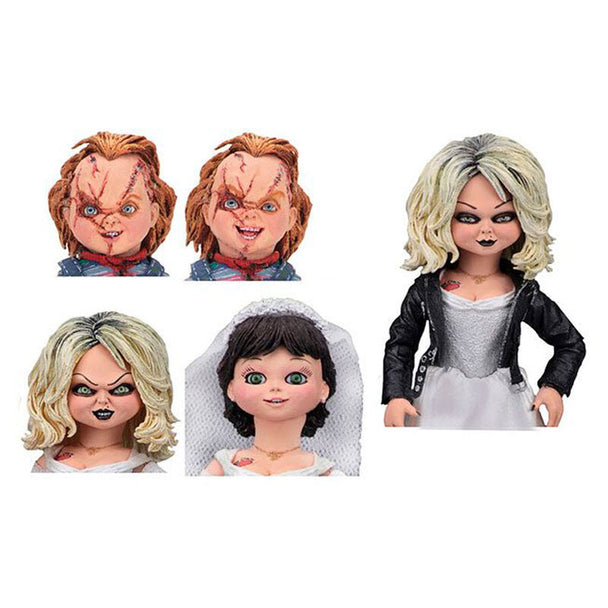 Détail de la tête articulée de la figurine Tiffany & Chucky de 10cm, montrant les expressions réalistes