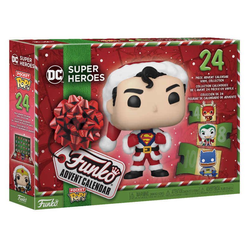 Vue détaillée du calendrier de l'Avent DC Comics FUNKO avec 24 fenêtres à ouvrir