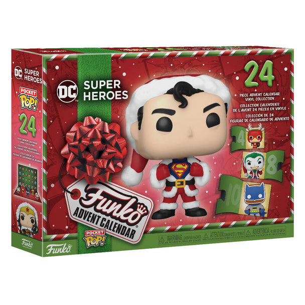 Vue détaillée du calendrier de l'Avent DC Comics FUNKO avec 24 fenêtres à ouvrir